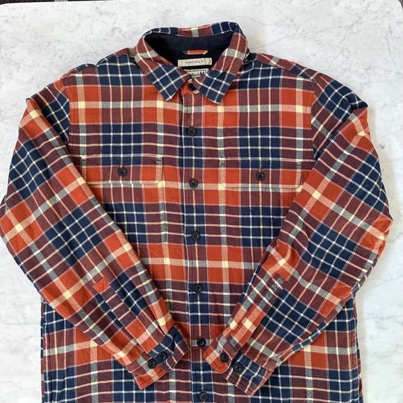 LL Bean Fleece Lined Flannel Shirt Jacket Men's Medium Shacket Navy Plaid - Picture 3 of 13